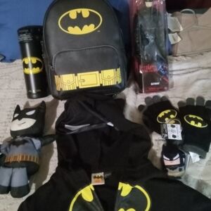 Batman Boys Size M 8 7-8 Black Hooded Jacket Hoodie & water bottle SET.. THANKS